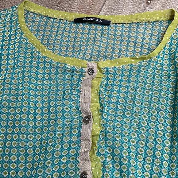 JJ Garella sheer button down blouse, blue & green - Picture 4 of 5